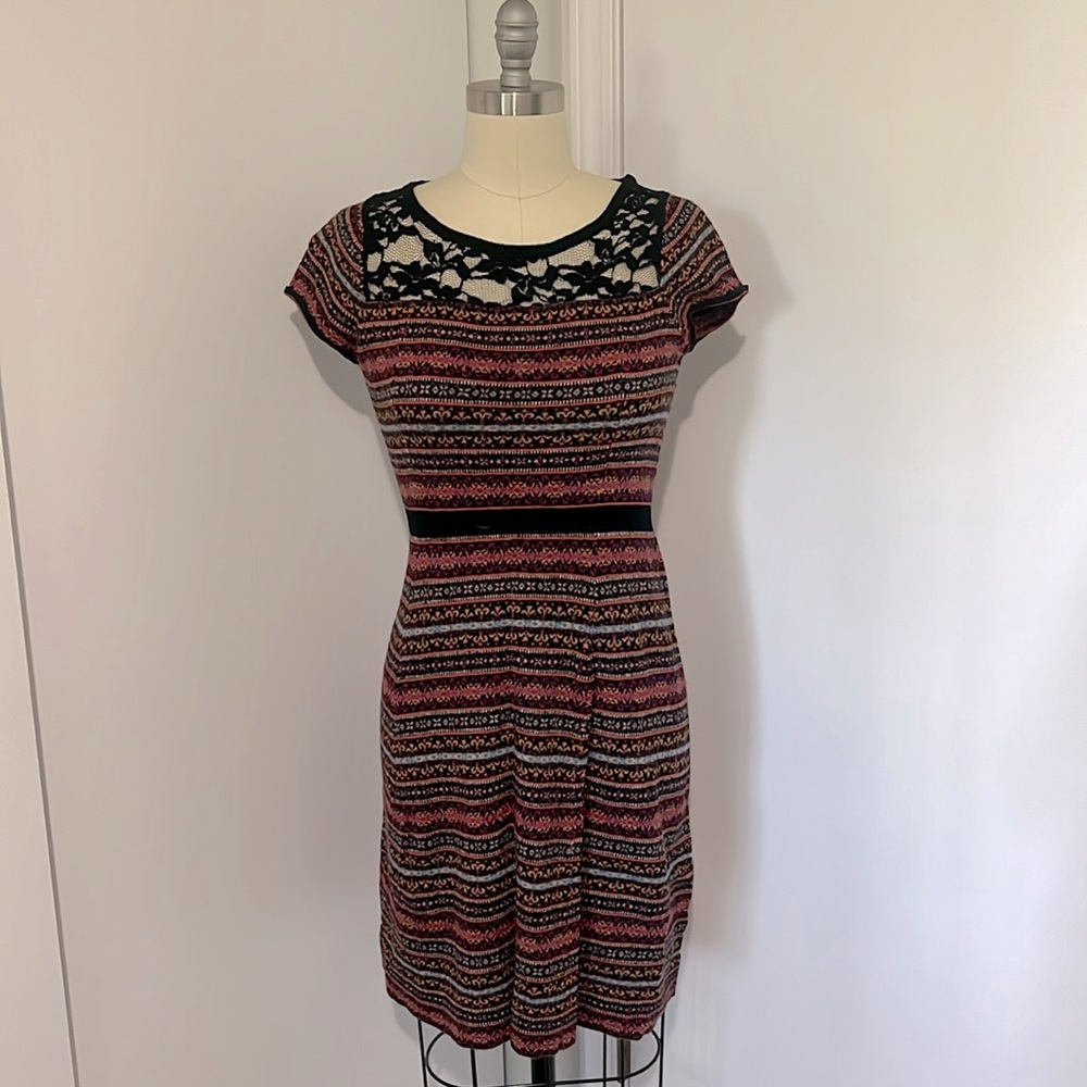 Sweater dress with lace inset at neck and back